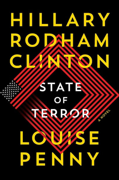 State of Terror cover red diamond in the middle with title and author's name in yellow