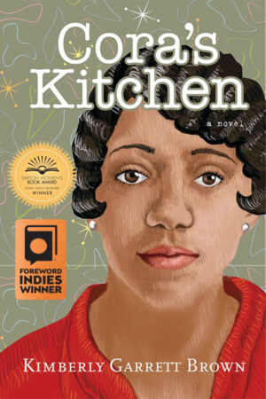 book cover: an illustration of a Black woman in a red blouse in the forefront